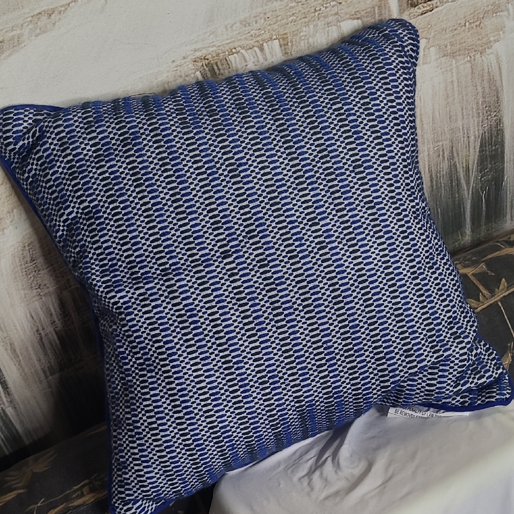 New! Threshold Square Indoor Outdoor Blue textured jacquard Decorative Pillow